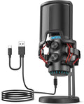 CMTECK USB Microphone for PC, Condenser Mic for Streaming, Podcasting, Video, Meeting, Gaming, Gain Control, Monitoring Headphone Jack, Anti-Vibration Shock Mount and Pop Filter (Posh Black)