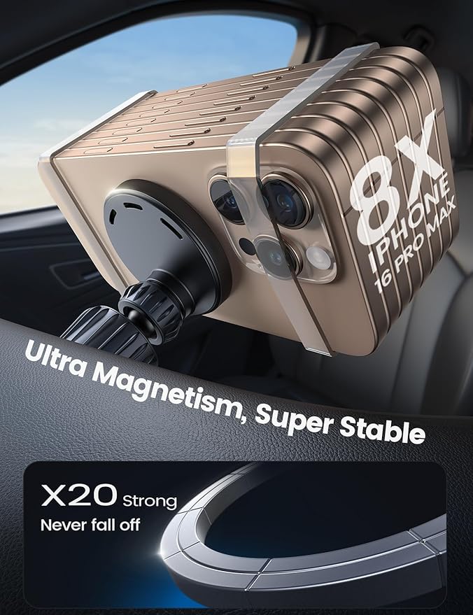 Lamicall 15W for MagSafe Car Mount Charger - [20X Strong Magnets] Wireless Car Phone Holder Charger, Magnetic Phone Holders for Car Vent Dash Accessories for Women Men for iPhone 17 Pro Max Black