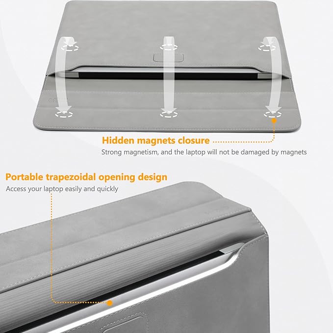 HYZUO 15-16 Inch Laptop Case Bag Sleeve with Stand Feature for MacBook Pro 16 M5/M4/M3/M2/M1 Pro/Max 2026-2019, XPS 15, MacBook Pro 15 2015-2012, Samsung Galaxy Book Flex 15, Light Gray
