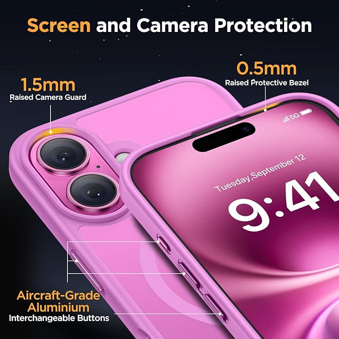 Miracase Magnetic Series for iPhone 16 Case [Compatible with MagSafe] Military-Grade Protection, Anti-Fingerprint, Slim Phone Case for iPhone 16 6.1 inch - Lilac Pink