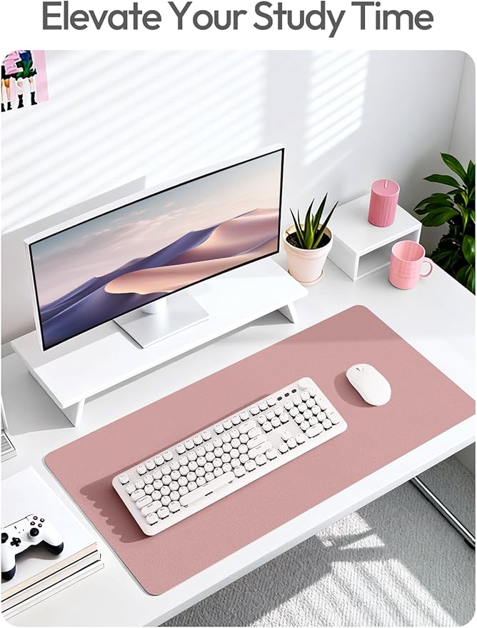 YSAGi Leather Desk Protector, Office Mat, Large Mouse Mat, Non-Slip PU Leather Blotter, Laptop Pad, Waterproof Writing Pad for Office and Home (Pale Mauve, 31.5" x 15.8")