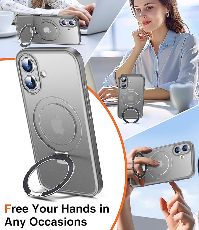 Chicfun 3-in-1 [Magnetic+Kickstand+Ring Holder] for iPhone 16 Plus Case with Stand Ring Holder， Compatible with MagSafe, Military Shockproof Kickstand Phone Case iPhone 16 Plus Cover Grey