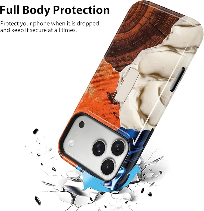 KANGHAR Compatible with iPhone 17 Pro Case, Support for MagSafe, Silicone Marble Cute Pattern, Finger Hold Wristband Kickstand Camera Protection Soft Slim Phone Case for Girls Women -Orange‌