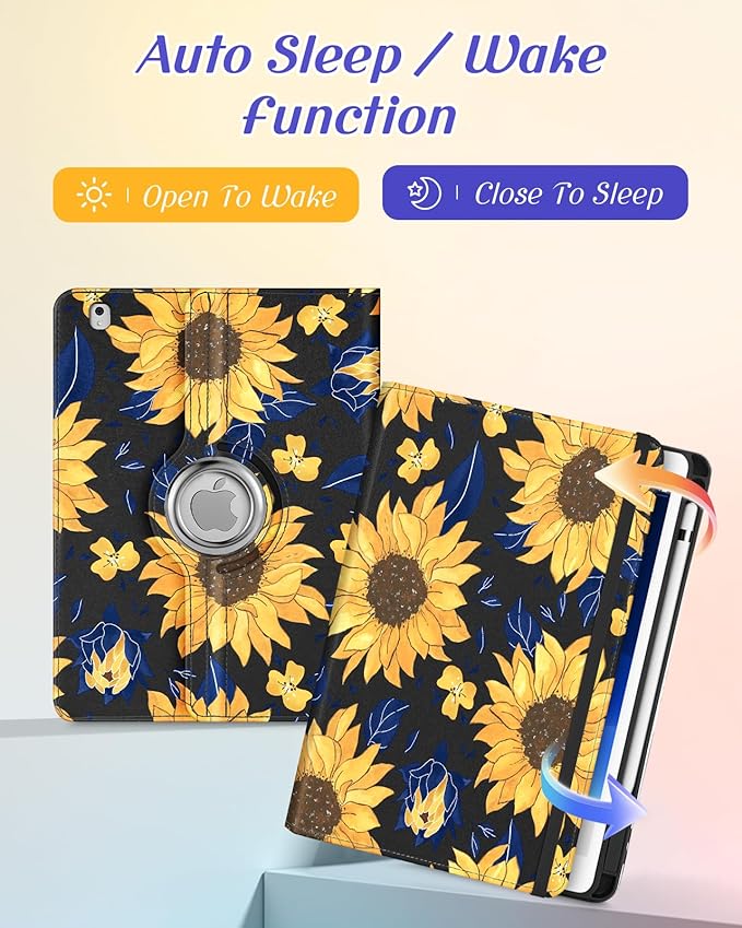 Kidcube for iPad Air 3rd Generation Case/Pro 10.5 Inch Case - Women Girls Kids Cute Rotating Stand Folio Cover with Pencil Holder & Card Slot Kawaii Sunflower Design Cover for iPad Pro 10.5''/Air 3rd