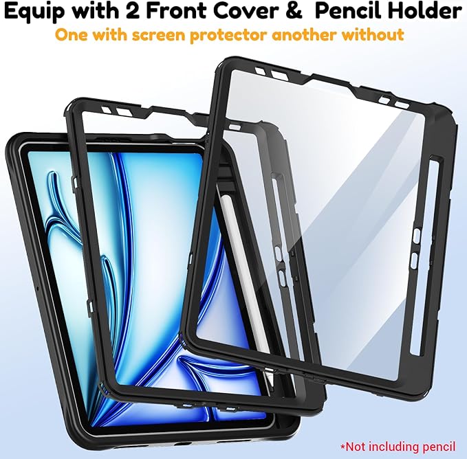 KAIJIAbox Kids-Friendly Case for iPad Air 11" M4/M3/M2, Pro 11" 4th/3rd/2nd/1st Gen, Air 5th/4th - Military-Grade Drop Protection with Metal Handle/Stand, Screen Protector, Pen Holder, Shoulder Strap