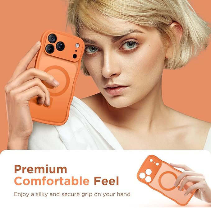 CAPRARO Magnetic for iPhone 17 Pro Max Case for Women Girls, Upgraded [Full Camera Protection] [Compatible with MagSafe] Cute Wave Translucent Matte Phone Case for iPhone 17 Pro Max, Cosmic Orange
