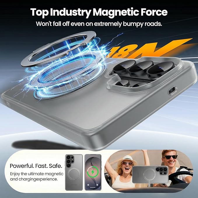 360°Ring Stand for Samsung Galaxy S26 Ultra Case with 1X Screen Protector +1X Camera Cover,Fit for MagSafe, Translucent Matte Cover & Scratch-Resistant Back Cover for Galaxy S26 Ultra 6.9", Gray