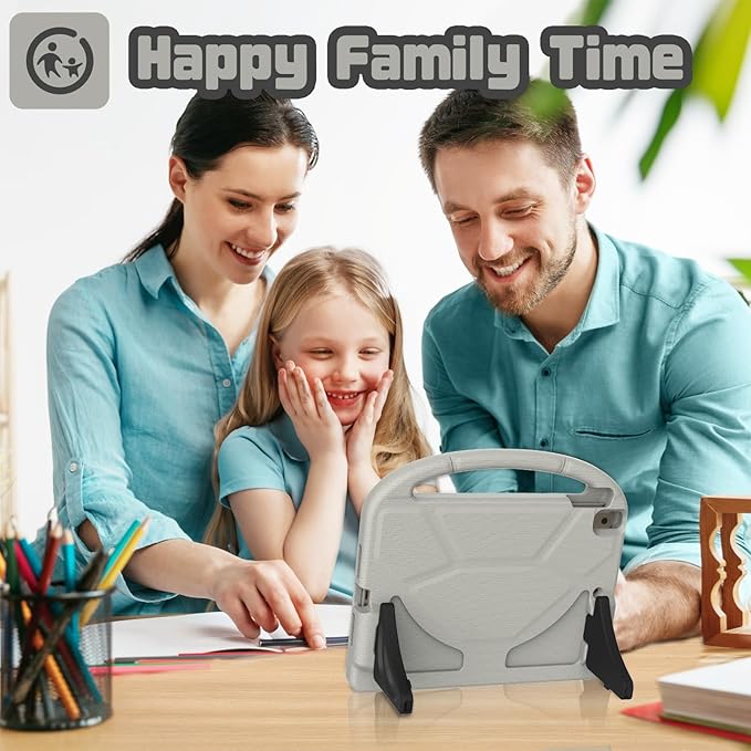 YIHE Kids Case for iPad 9th/8th/7th Generation, iPad Pro 10.5 & Air 3, Shockproof Protective Cover with Handle Stand & Screen Protector for 10.2/10.5 Inch iPads, Light Gray