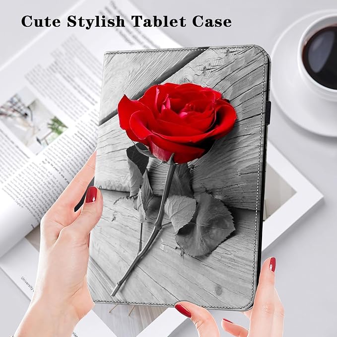 Case for iPad 11th Generation 11 Inch 2025 A16, iPad 10th Generation 10.9 inch 2022, Auto Wake/Sleep,Slim Stand Smart PU Leather Protective Cover - One Rose