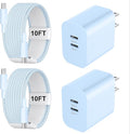 Fast Charger for 15 16 17 Pro Max, 10FT Nylon Braided USB C to C Charging Cable Cord & 20W Dual Port USB C Fast Charger Block for Phone 17 16 15 Pro Max/17 16 15/15 Plus,Android Phone-Blue