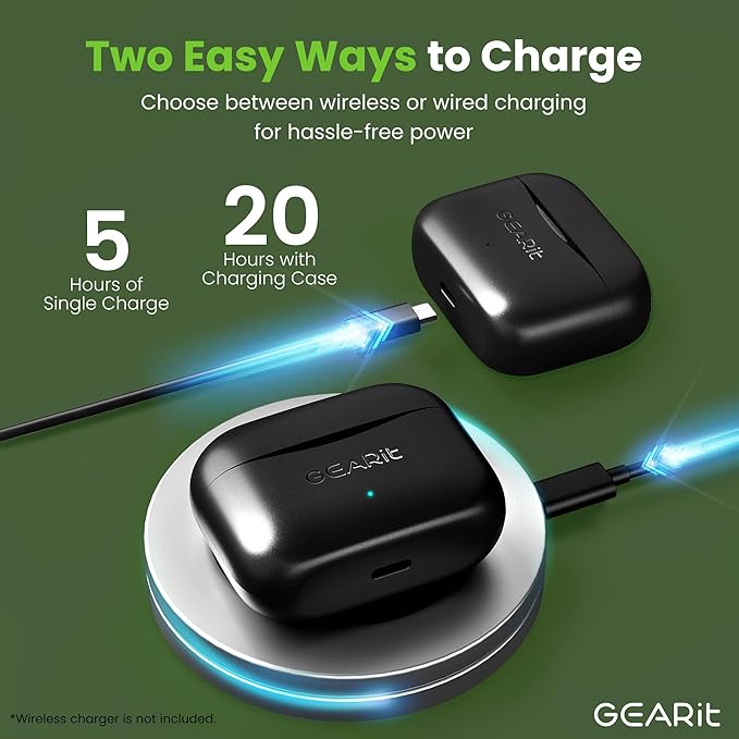 GEARit True Wireless Bluetooth Earbuds Compatible with iPhone, Android - Active Noise Cancellation, HD Sound, Touch Control - Low Latency, 5.4 Bluetooth Ear Buds w/App Support - 16H Playtime Earpods