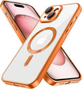 Hython Magnetic Clear for iPhone 15 Case with Camera Lens Protector [Compatible with MagSafe] Luxury Plating Edge Slim Soft TPU Cover Protective Phone Case for iPhone 15 6.1", Matte Orange