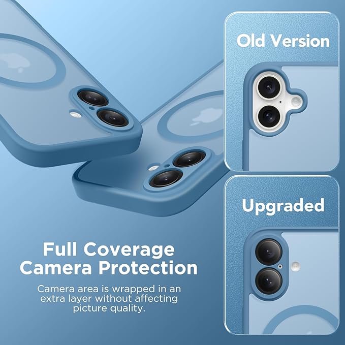 CAPRARO Magnetic Compatible with iPhone 16 Case, Upgraded [Full Camera Protection] [Compatible with MagSafe] Protective Translucent Matte Women Girl Phone Case Cover, Cloud Blue
