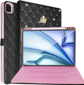 Changjia for iPad Air 11 Inch Case M4 (2026)/M3 (2025)/M2 (2024), iPad Air 5th/4th Gen 10.9" (2022/2020) with Pencil Holder,Girly Cute Crown Diamond Elegant Auto Sleep/Wake Stand Protective Case,Black