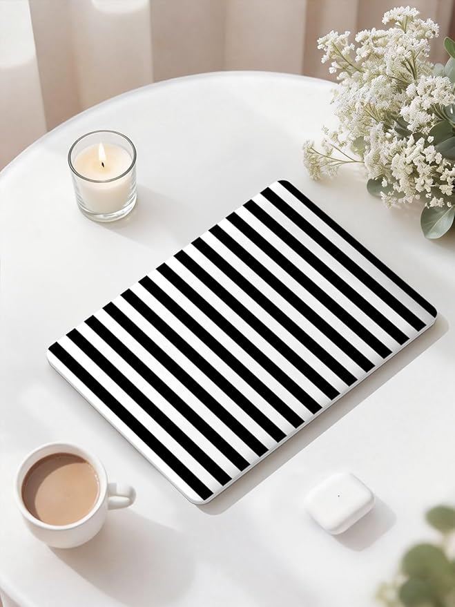 Seorsok Compatible with MacBook Air 13 Inch Case 2022 2021 2020 2019 2018 Release A1932 A2179 M1 A2337 Touch ID,Cute Striped Plastic Hard Shell Case with Keyboard Cover,Black & White Stripes