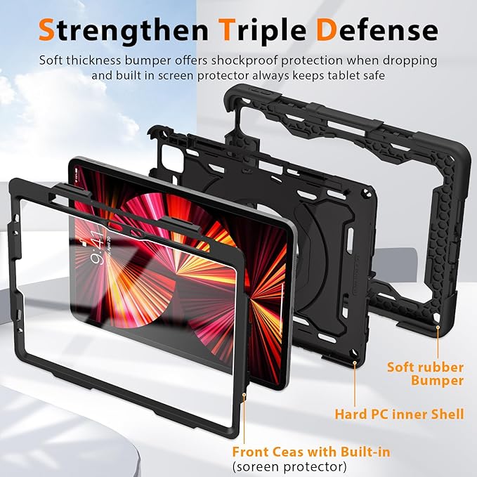 ROISKIN for iPad Air 11 inch M4/M3/M2 Case, iPad Pro 11 inch 4th/3rd/2nd/1st Generation,iPad Air 5th/4th 10.9 inch Case,Heavy Duty Shockproof with 360 Stand Handle Shoulder Strap Pen Holder for Kids