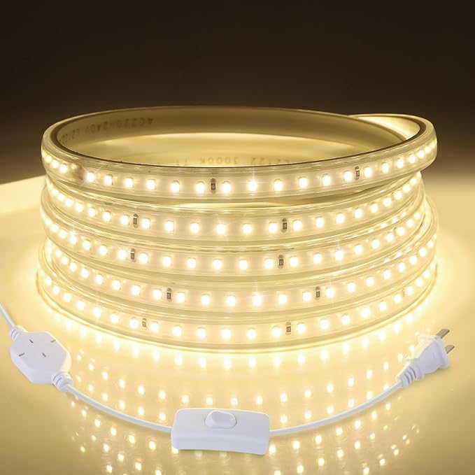 LED Strip Lights Outdoor LED Lights Waterproof AC 110V 600LED 3000k LED Rope Lights for Indoor, Outdoor, Garden, Lawn, Kitchen, Staircase, Room Decoration Lighting
