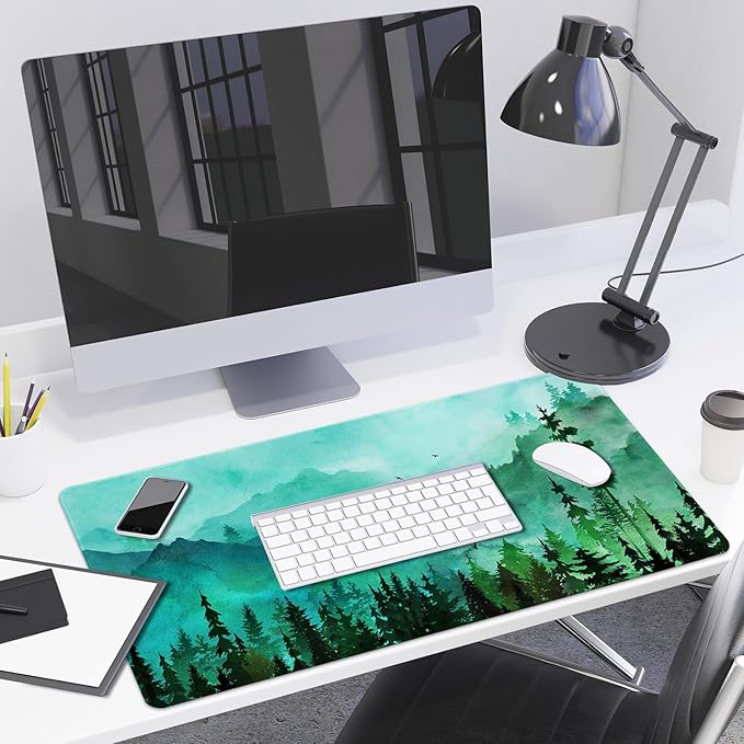 Lokigo Green Forest Mouse Pad, Waterproof Extended Large Gaming Mousepad with Non-Slip Rubber Base Stitched Edges Desk Pad Keyboard Writing Desk Mat Office Home Study 31.5"x15.7", Mountain