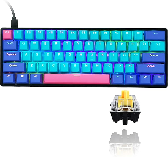 GTSP Gk61 60% Mechanical Keyboard Gaming Custom SK61 Hot Swappable 60 Percent with PBT Keycaps RGB Backlit NKRO Type-C Cable for PS4 (Gateron Optical Yellow, Joker)