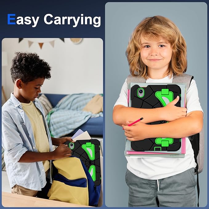 AKABEILA Compatible with Apple iPad mini 6 2021/iPad mini 7 2024 Tablet Case，Lightweight Shockproof Rugged Protective Cover with Kickstand for Kids Children Boys Babies Dark Green