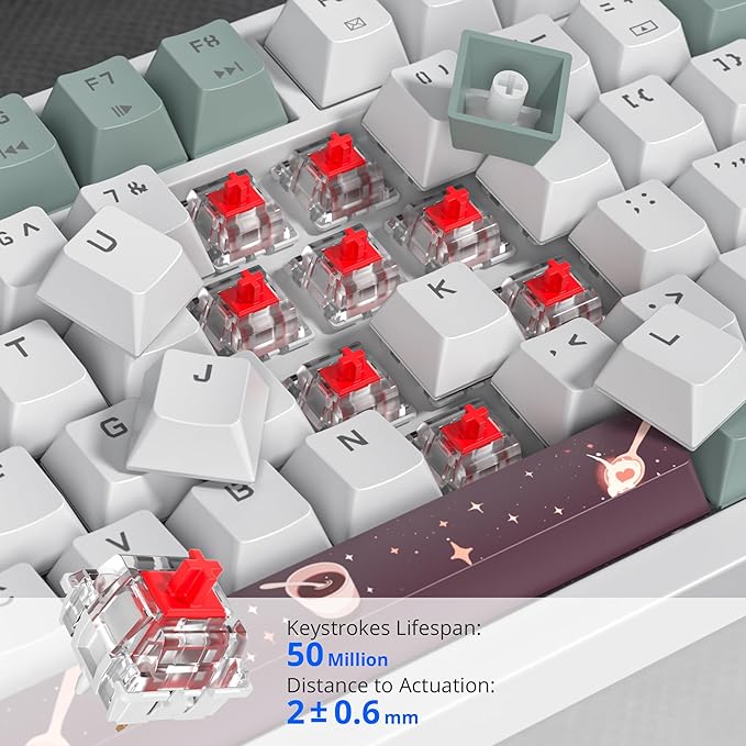 75% Green Mechanical Gaming Keyboard, Hot Swappable RGB Custom Keyboard with Knob, Gasket Mount Wired TKL Red Switch Keyboard 75 Percent, Creamy Mechanical Keyboard (82 Green White)