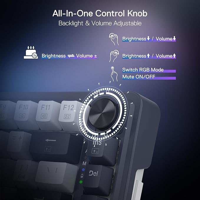 Redragon K673 PRO 75% Wireless Gasket RGB Gaming Keyboard, 3-Modes 81 Keys Compact Mechanical Keyboard Hot-Swap Socket, Dedicated Knob Control and 5-Layer Noise Dampening, Linear Red Switch