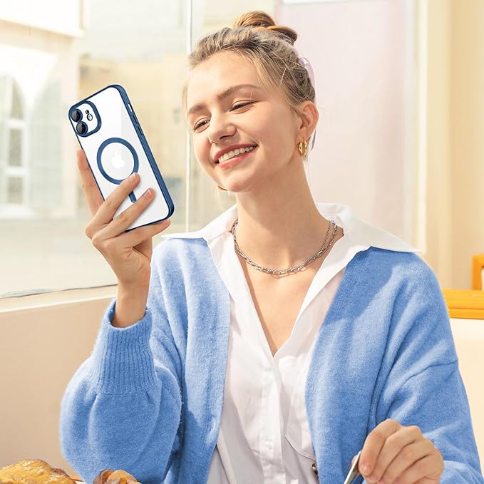 Hython Magnetic Clear for iPhone 11 Case with Camera Lens Protector [Compatible with MagSafe] Luxury Plating Edge Slim Soft TPU Cover Protective Phone Case for iPhone 11 6.1", Matte Deep Blue