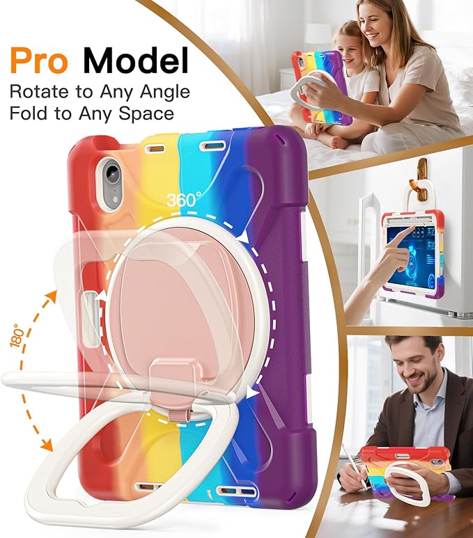 BATYUE Case for iPad mini 7 A17 Pro 2024/iPad Mini 6 2021 8.3 Inch with Pencil Holder, 360 Rotating Stand, Shoulder Strap, Handle Grip, Shockproof Rugged Case for iPad mini 7th/6th Gen, Colourful Red
