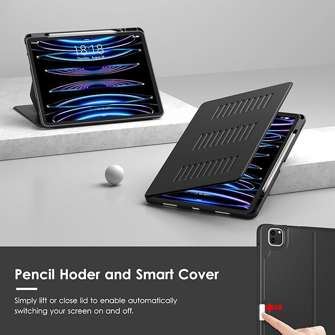 VIKESI Case for iPad Pro 12.9 6th / 5th / 4th / 3rd Generation Case 2022/2021/2020/2018,Multiple Angles Magnetic Stand Cover,Shockproof Soft Back,Pencil Holder,and Auto Sleep/Wake,Black