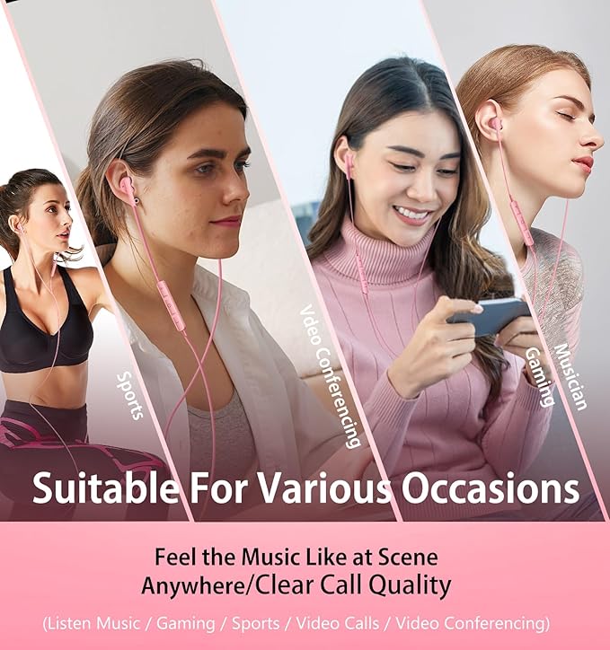 Kimwood Wired Earbuds with Microphone, Wired Earphones in-Ear Headphones HiFi Stereo, Powerful Bass and Crystal Clear Audio, Compatible with iPhone, Android, Computer Most with 3.5mm Jack