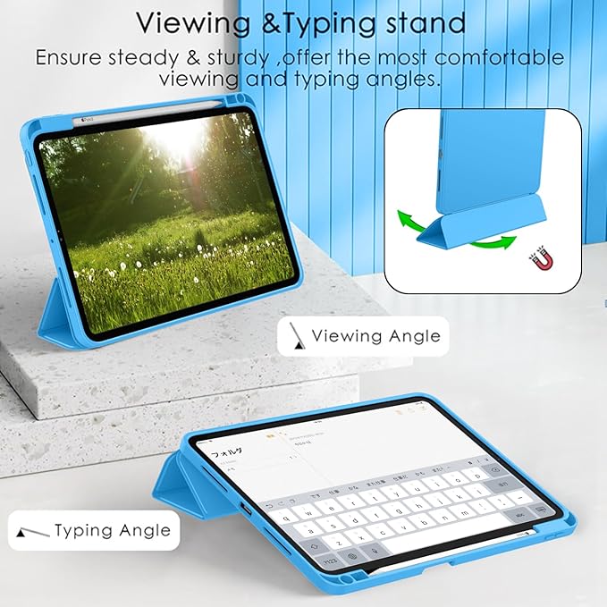 ZryXal New iPad Pro 13 Inch Case (M5) 2025 / (M4) 2024 with Pencil Holder, Smart iPad Case [Support Pencil Pro and Pencil (USB-C)], Support Touch ID and Auto Wake/Sleep (New Ocean Blue)