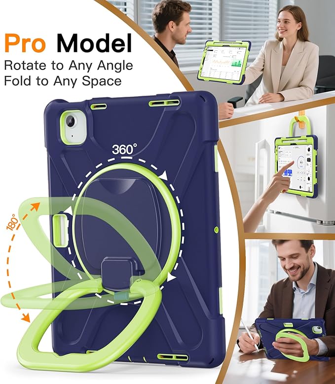 BATYUE Case for iPad Air 11-inch M4(2026)/ M3(2025) /M2(2024), iPad Air 5th/4th 10.9 inch(2022/2020), iPad Pro 11 inch 4th/3rd/2nd/1st Cover with Pencil Holder, Kickstand & Strap for Boy (NavyLime)