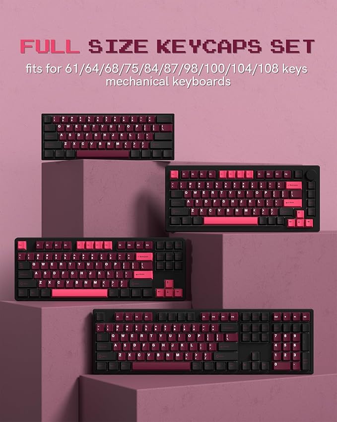 Womier Double Shot PBT Keycaps Set 138 Keys, Cherry Profile Custom Keycaps 60 65 75 100 Percent for 61/64/68/84/87/100/104/108 Retro Gaming Mechanical Keyboard (HotPink Black)