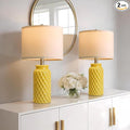 USumkky 20.5" Ceramic Table Lamps Set of 2 - Modern Farmhouse & Boho Style, Bedside Nightstand Lamps for Bedroom, Living Room End Table Lamps, Small Desk Lamp(Yellow)