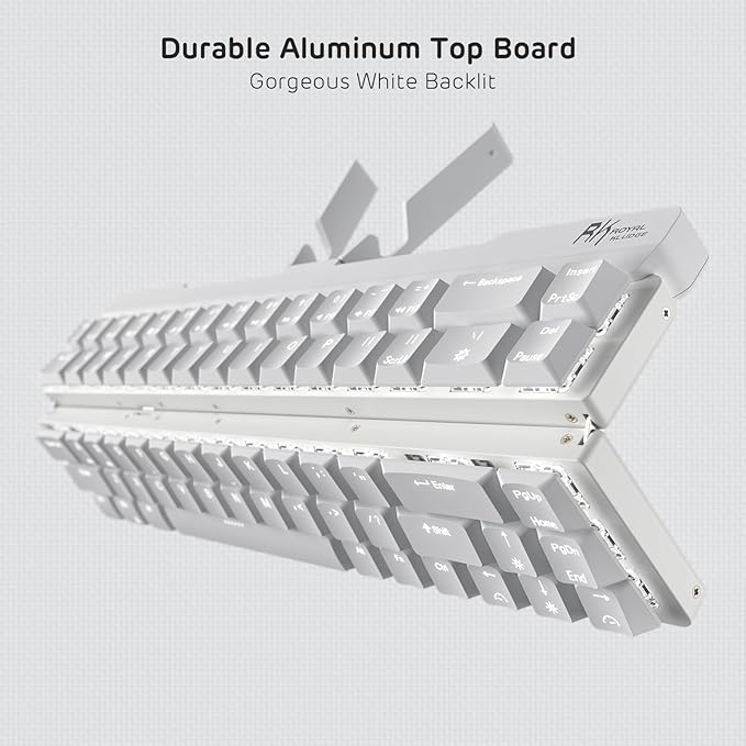 RK ROYAL KLUDGE F68 60% Foldable Low Profile Mechanical Keyboard, Wireless Mechanical Keyboard with Aluminum Body, Built-in Stand Holder, White Backlit, 68 Keys, Tactile Brown Switch
