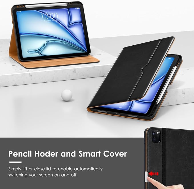 VIKESI Case for iPad Air 13 inch (M4) 2026 / (M3) 2025 / (M2) 2024,Premium Leather Folio,Apple Pencil Holder,Auto Sleep/Wake,Stand Cover - Black