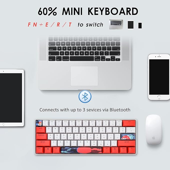 surmen GT61 60% Mechanical Gaming Keyboard 60 Percent RGB Backlit Hot-Swappable Wireless/Wired Compact Mini Keyboards Bluetooth 5.0 Keyboard Programmable/N-Key Rollover (Yellow Switch, Sun)
