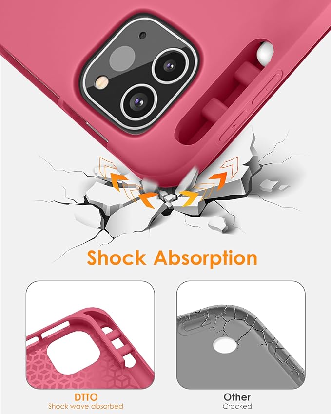 DTTO for iPad Pro 11 inch 4th/3rd/2nd/1st Generation 2022/2021/2020/2018 Case, Smart Slim Trifold Stand Soft TPU Back Cover with Built-in Pencil Holder, Also Fit iPad Air 5/4,Rose Red