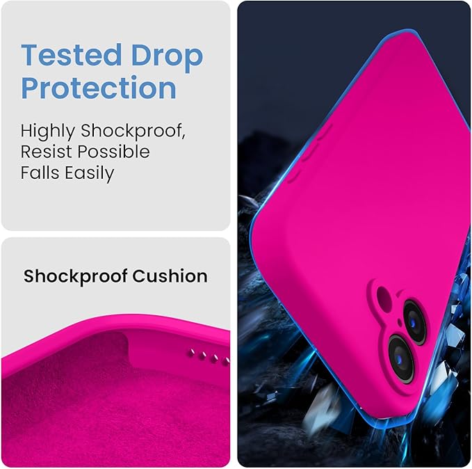 FireNova Designed for iPhone 16 Plus Case, Silicone Upgraded [Camera Protection] Case, Soft Anti-Scratch Microfiber Lining Inside, 6.7 inch, Hot Pink