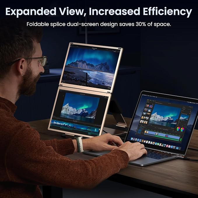 15.6" Laptop Screen Extender, 1080P FHD Laptop Monitor Extender, 235° Rotating Detachable Dual Monitor, Plug & Play Triple Screen for 13"-17.3" Laptops, Compatible with Mac/Windows/Android & Dex