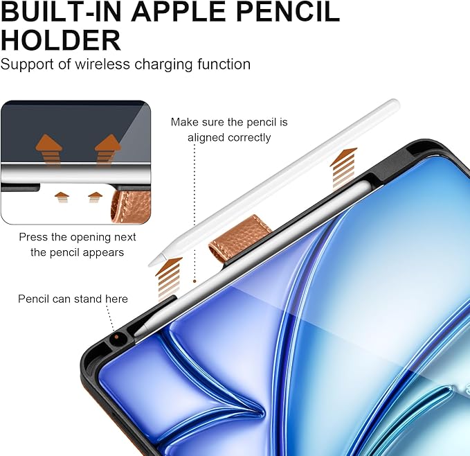 Genuine Leather Case for iPad Air 11" M4 2026/M3 2025/M2 2024, 5th/4th Gen 10.9" | with Pencil Holder and Adjustable Stand, Magnetic Closure, Auto Wake/Sleep Cover | Brown