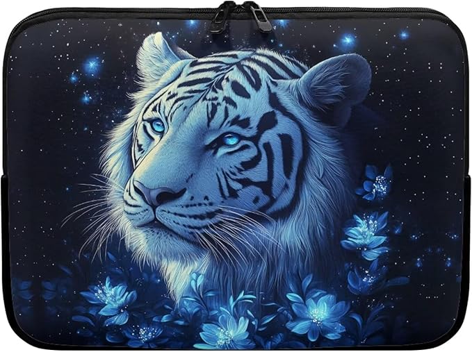 Tiger Laptop Protective Sleeve for Women 10inch Lap Top Case Portable Computer Sleeve Slim Laptop Protector Flower Zippered Pouches for Travel Office Business Laptop Carrying Case Black