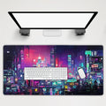 Retro Japanese Anime Gaming Mouse Pad Extended Cool Dark Purple Red Vaporwave City Large Desk Mat Big Mousepad Non-Slip Rubber Base Stitched Edge Long Desk Pad for Desktop Computer,40×20 Inch