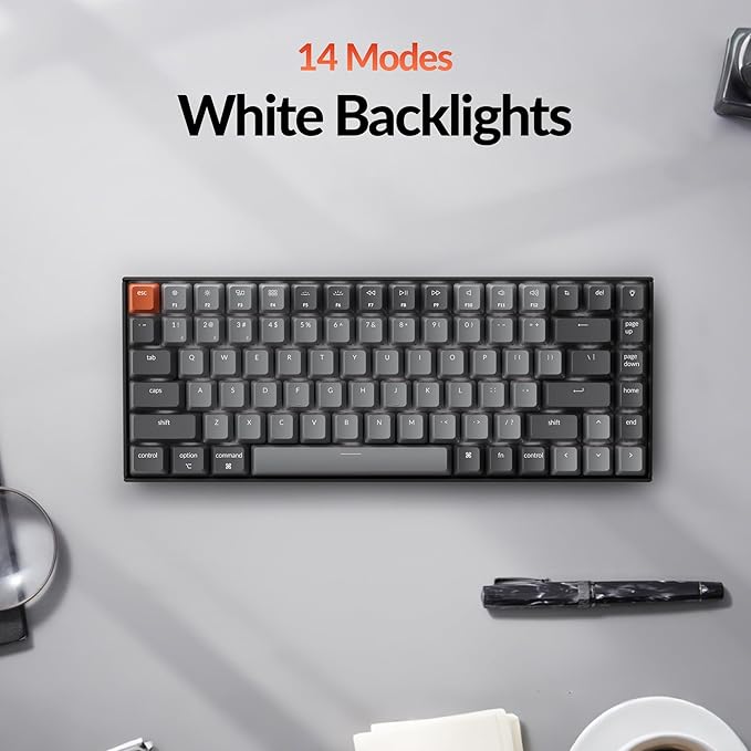 Keychron K2 75% Layout Bluetooth Wireless Mechanical Gaming Keyboard Silent K Pro Red Switch/White LED Backlit/USB C/Anti Ghosting/N-Key Rollover, 84 Keys, for Mac Windows