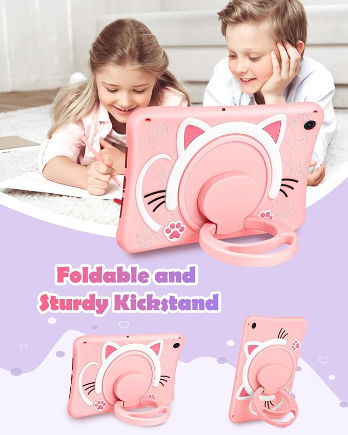 Wazzasoft for Samsung Galaxy Tab A9 Plus Case 11” Girls Cute Cat Kawaii Cover Girly 3D Cartoon Women Kitten with Rotating Handle Stand & Strap Soft Silicon Funda for Samsung A9 Plus Tablet Case