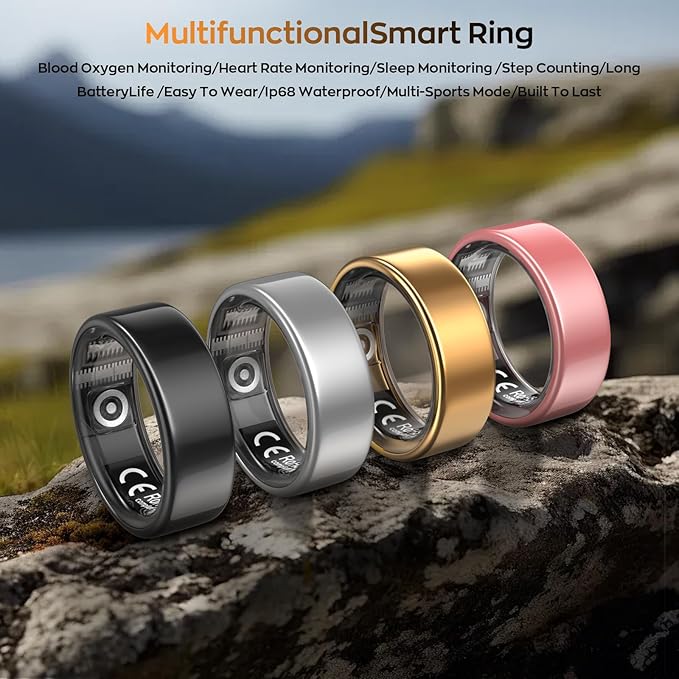 Smart Ring with Sleep Monitoring, Step Counting, Heart Rate, Blood Oxygen for iOS and Android, No Subscription Fee, IP68 Waterproof Health Tracker (Silver, 9)