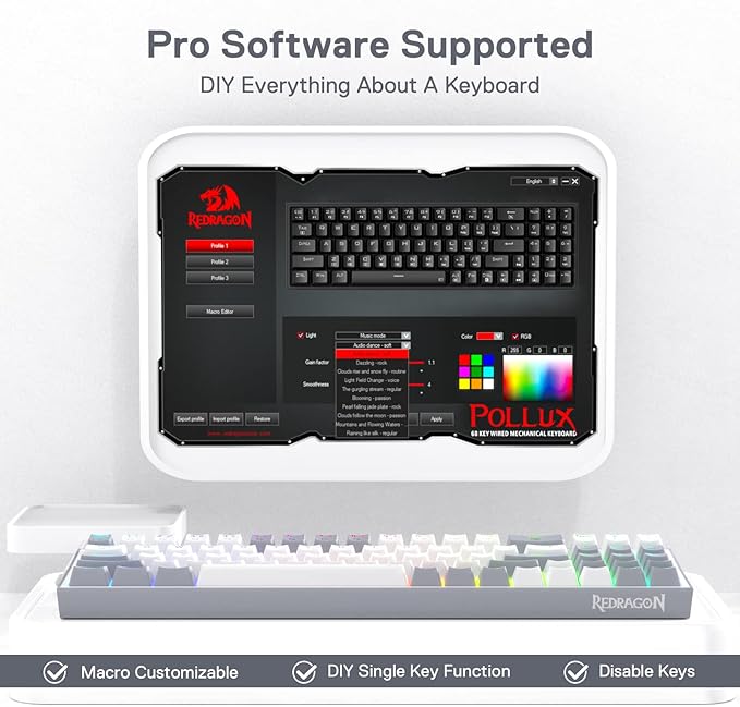 Redragon K628 Pollux 75% Wired RGB Gaming Keyboard, 78 Keys Compact Mechanical Keyboard w/100% Hot-Swap Socket, Free-Mod Plate Mounted PCB & Dedicated Arrow Keys, Quiet Red Switch