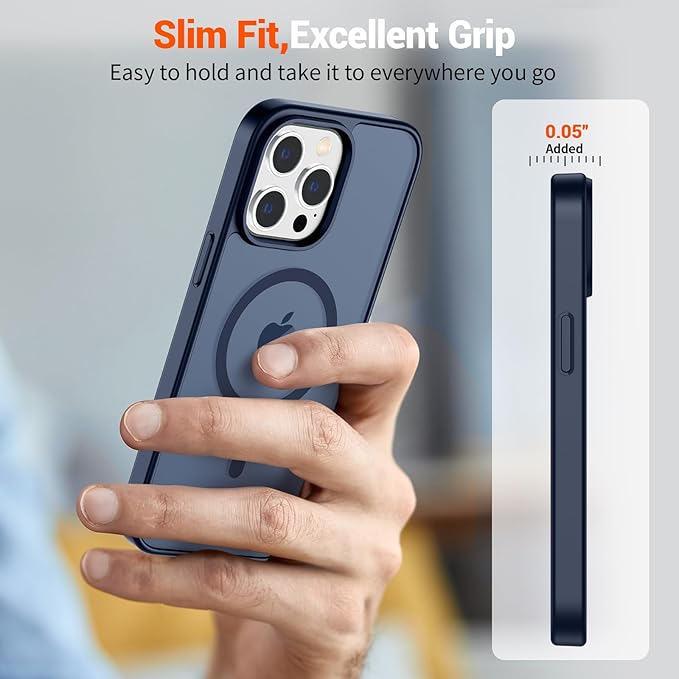 SUPFINE Magnetic for iPhone 13 Pro Case (Compatible with MagSafe) (Military Grade Drop Protection) Translucent Matte Shockproof Phone Cover,Dark Blue