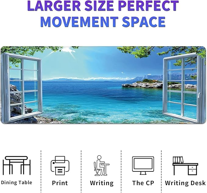Large Mouse Pad, Desk Mat, XL Gaming Keyboard Mat, Non-Slip Rubber Base, Full Extended Mousepad for Gaming Office Home, 31.5 X 11.8 Inch, Seaside Scene