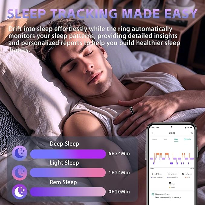 Smart Ring for Men Women, Activity Tracker Fitness Ring with 24/7 Heart Rate, Sleep Monitoring, Step Counter, Calorie Pedometer, No Subscription, for iOS Android (Black 9)